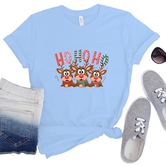 HO HO HO Reindeer Trio T-Shirt Holiday Cheer in Style