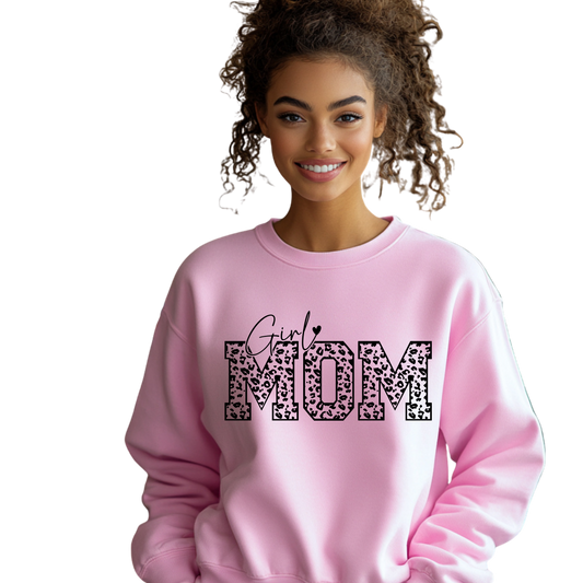 Girl Mom Leopard  Crewneck Pullover Sweatshirt