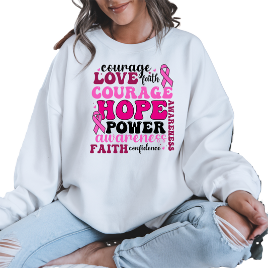 Breast Cancer Awareness  Hope Courage Crewneck Pullover Sweatshirt