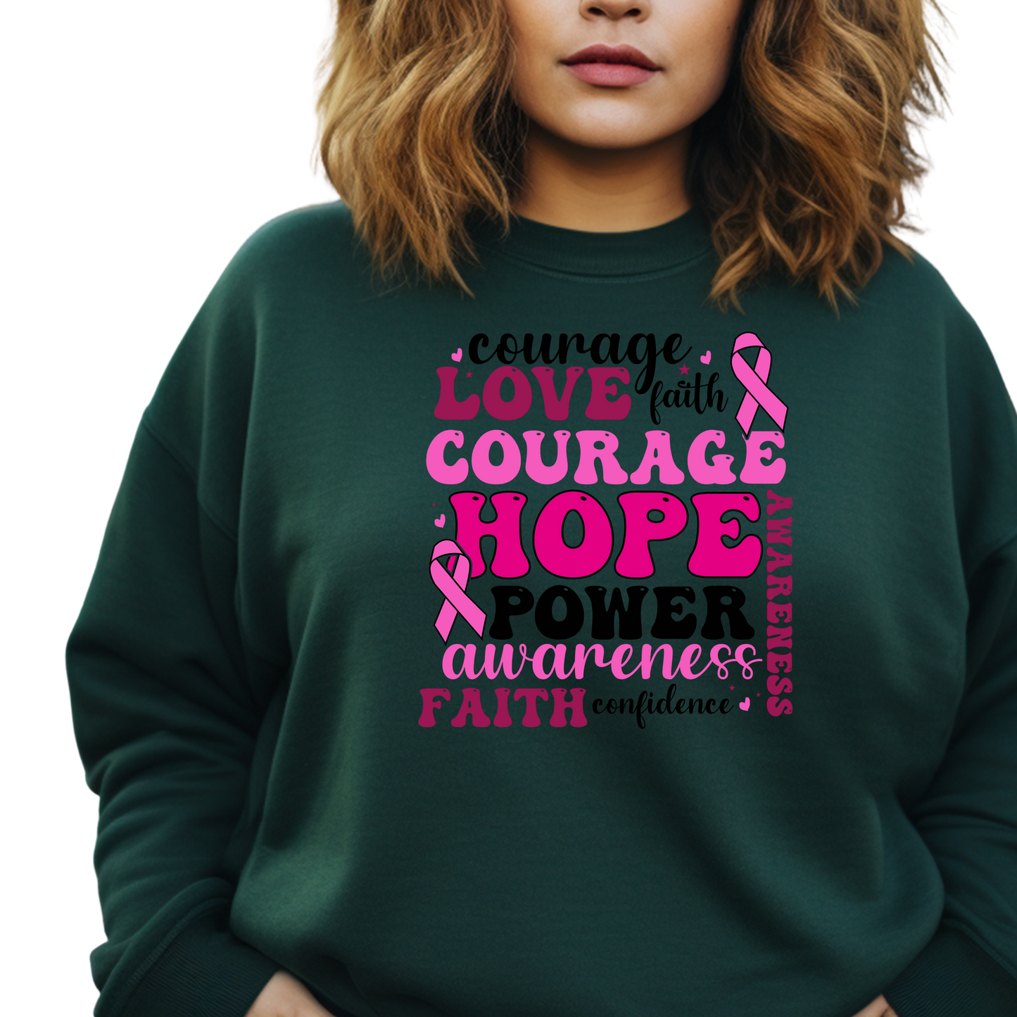 Breast Cancer Awareness  Hope Courage Crewneck Pullover Sweatshirt