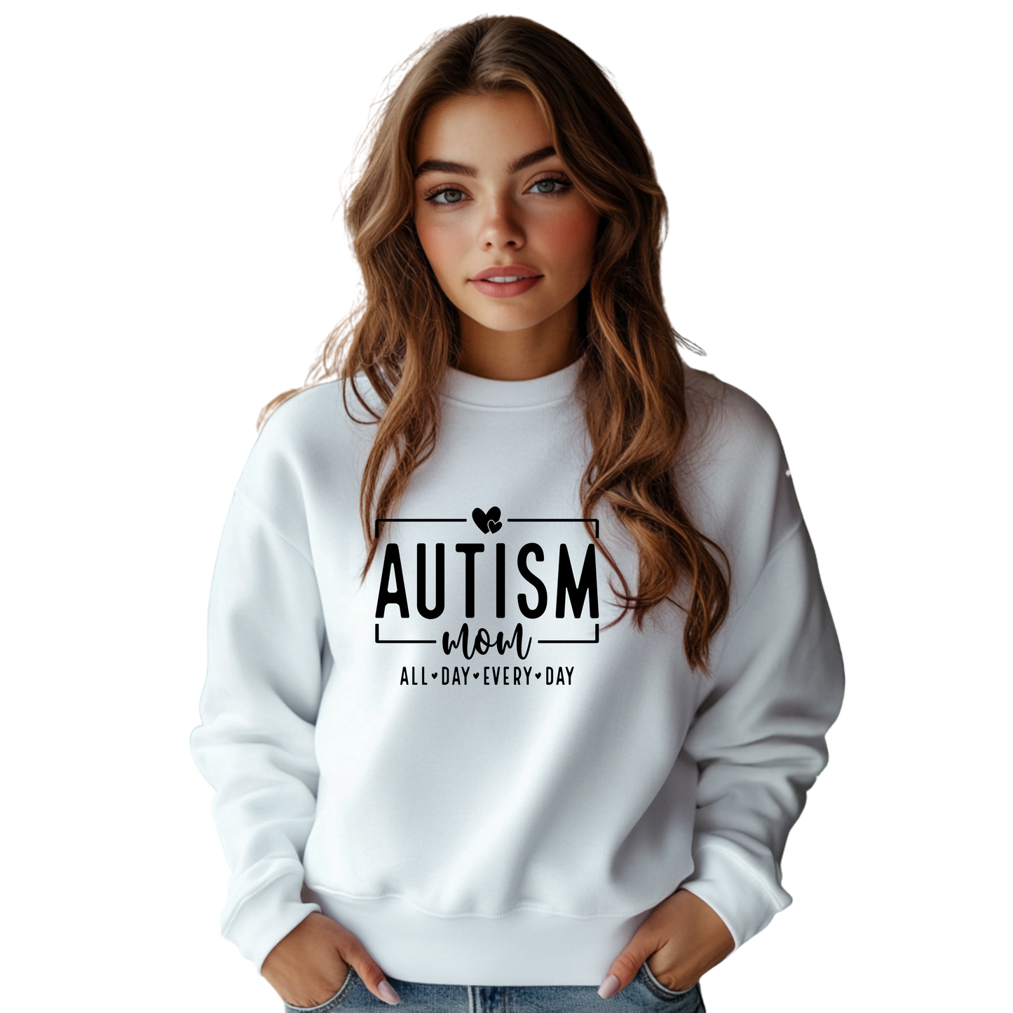 Autism Mom All Day Every Day Crewneck Pullover Sweatshirt