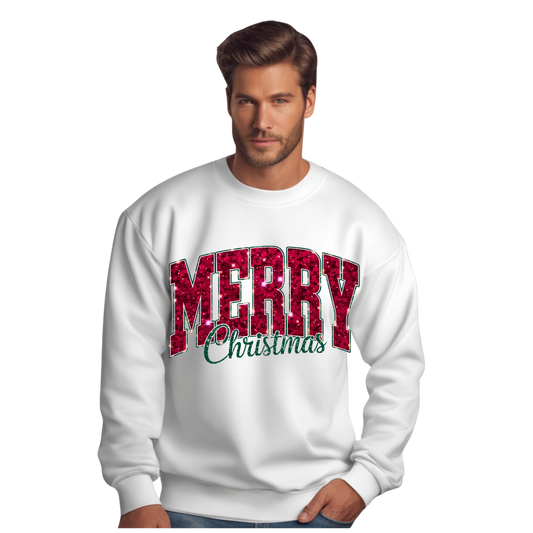 Merry Christmas Glitter Unisex Crewneck Pullover Sweatshirt