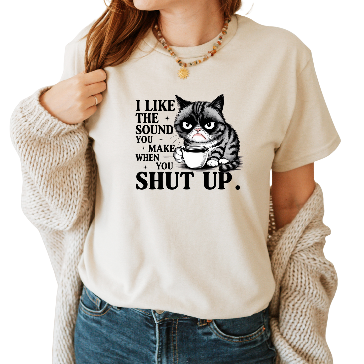 Grumpy Catitude  Shut Up Coffee T-Shirt