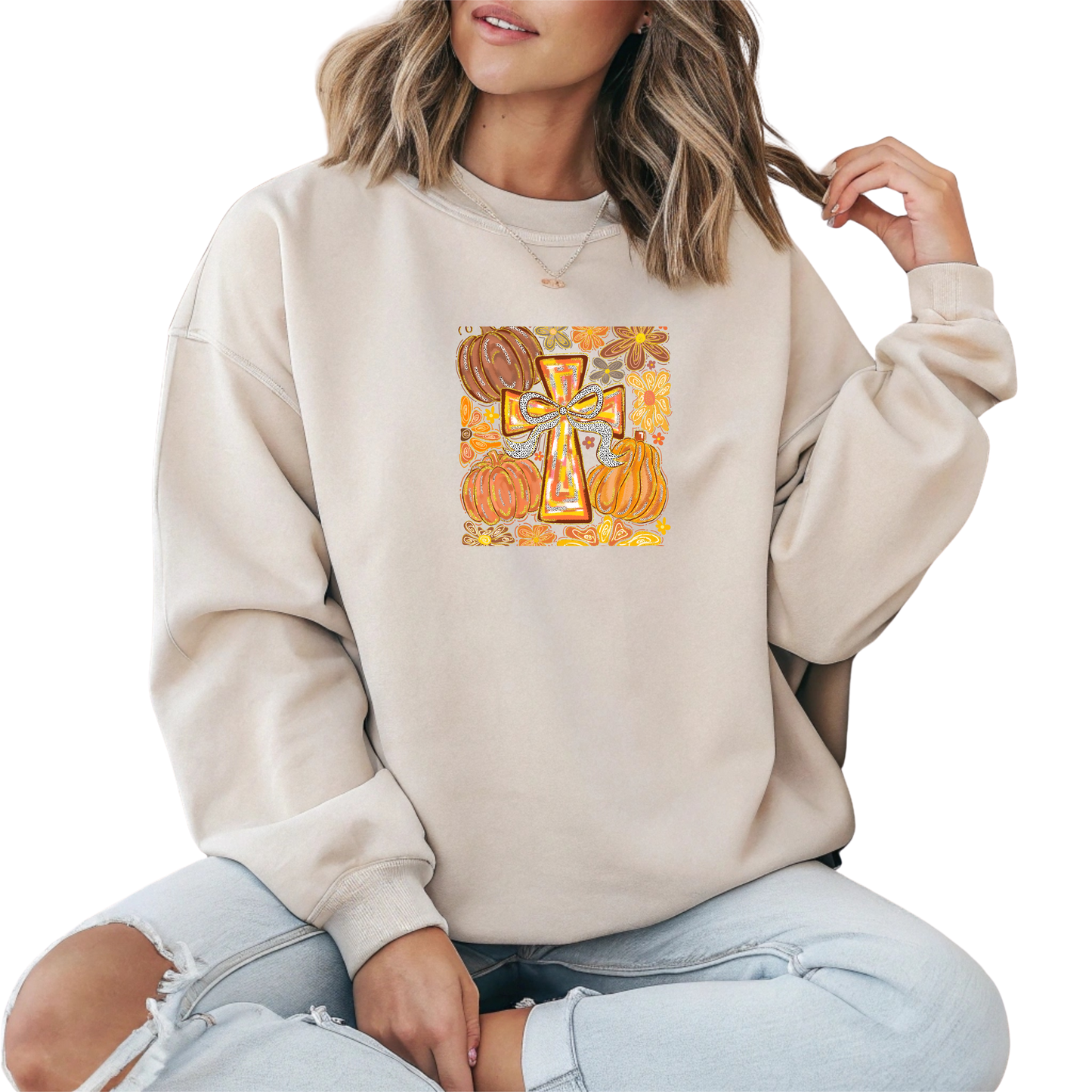 Brushstroke Autumn Christian Crewneck Pullover Sweatshirt