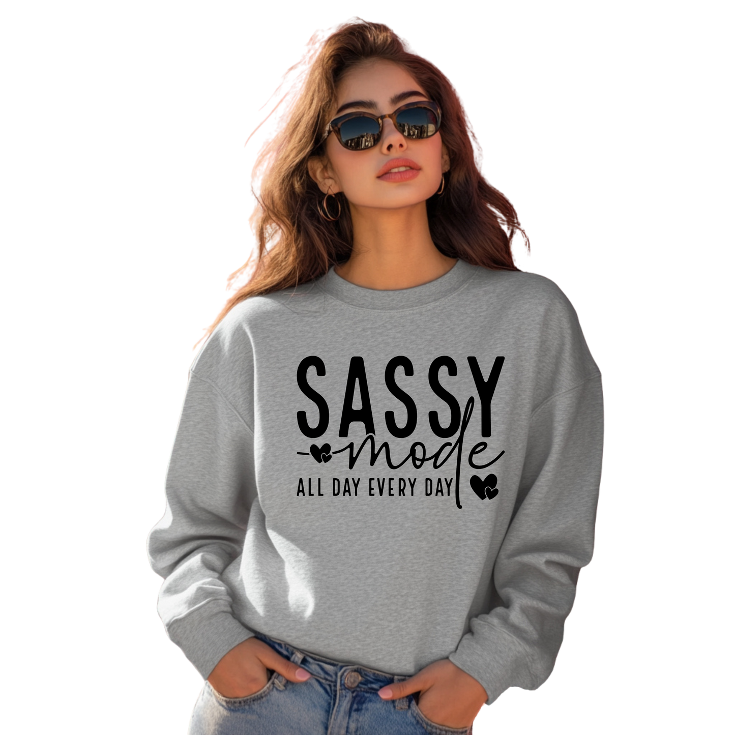 Sassy Mode Crewneck Pullover Sweatshirt For CEOs, Besties & Everyday Queens