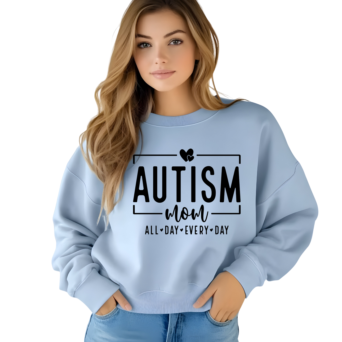 Autism Mom All Day Every Day Crewneck Pullover Sweatshirt