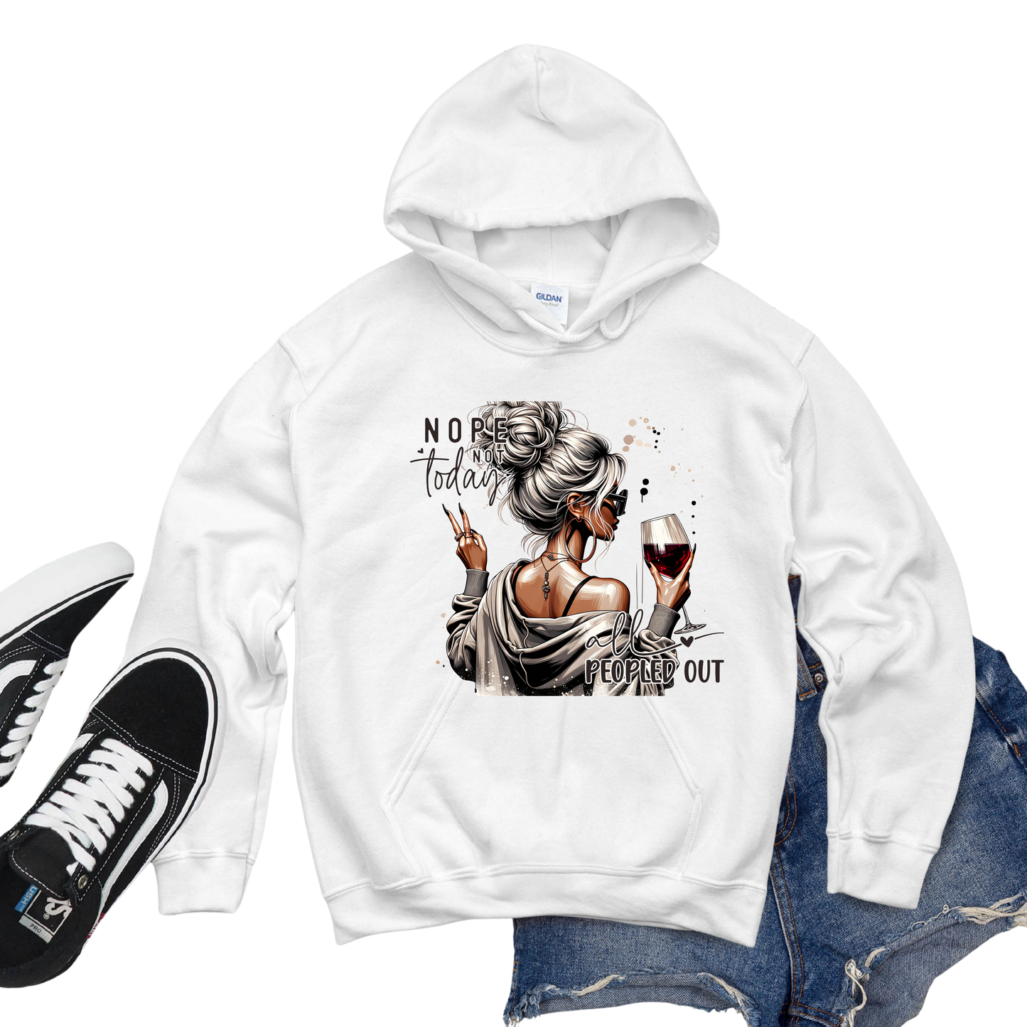 All Peopled Out  Nope, Not Today Vibes Pullover Hoodie