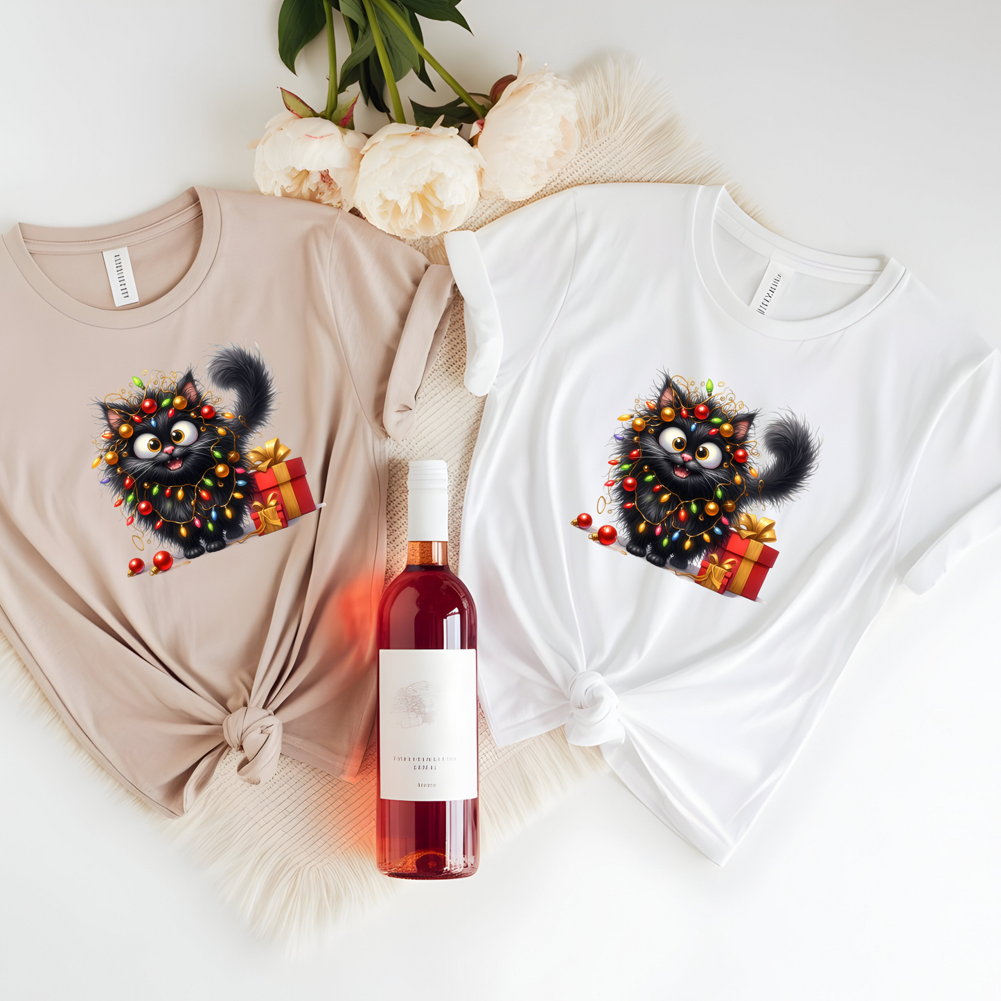Purrfectly Lit Christmas Cat T-Shirt