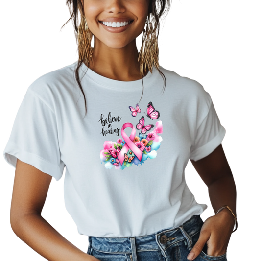 Breast Cancer Ribbon and Butterflies T-Shirt