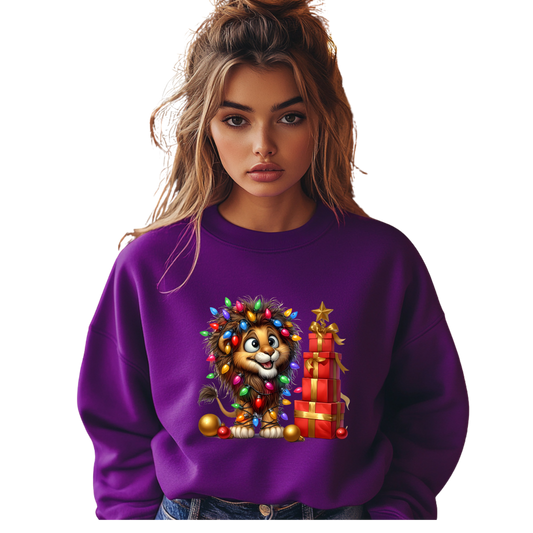 Let Your Light Roar Christmas Lion Crewneck Pullover Sweatshirt