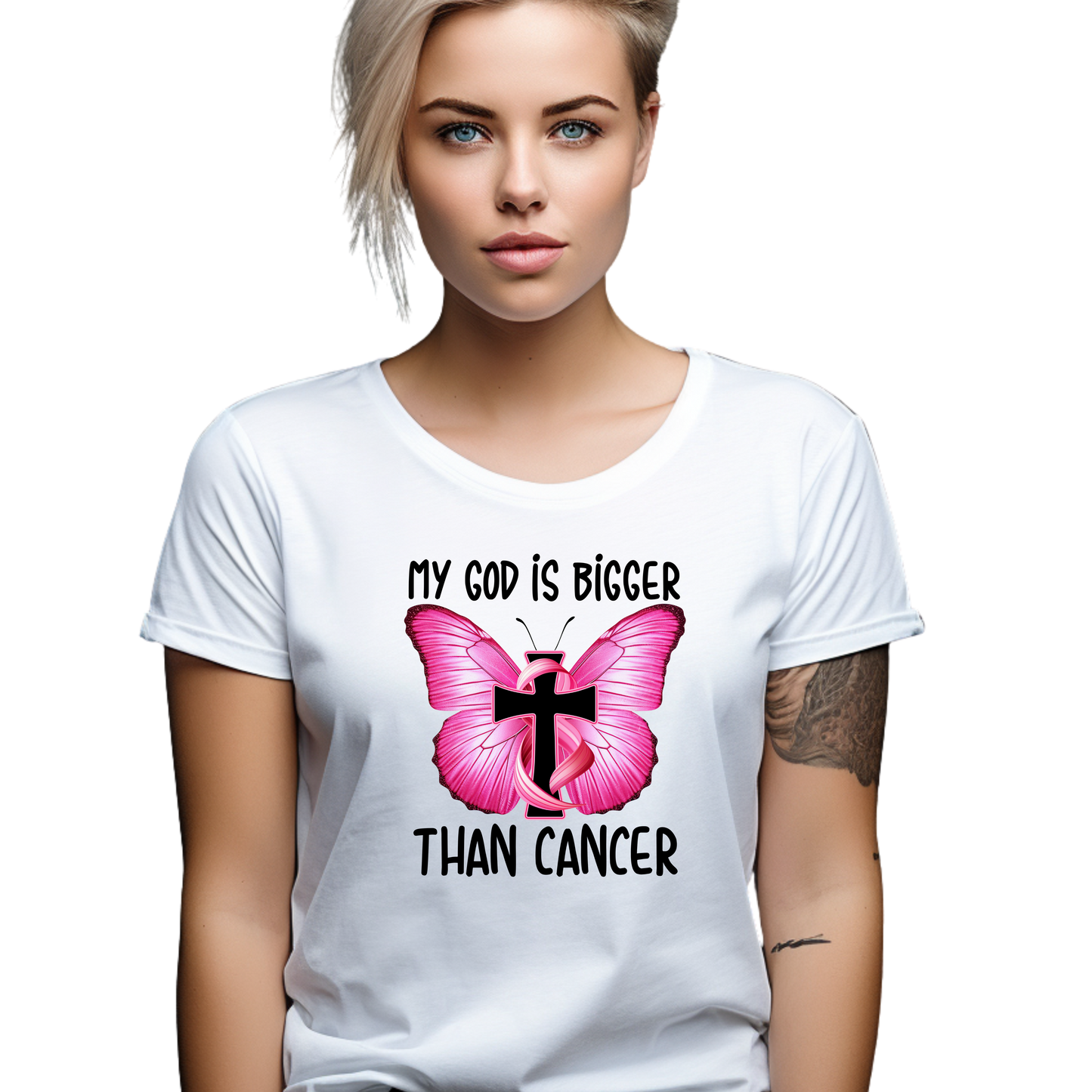 My God is bigger than Cancer Butterfly Breast Cancer T-Shirt