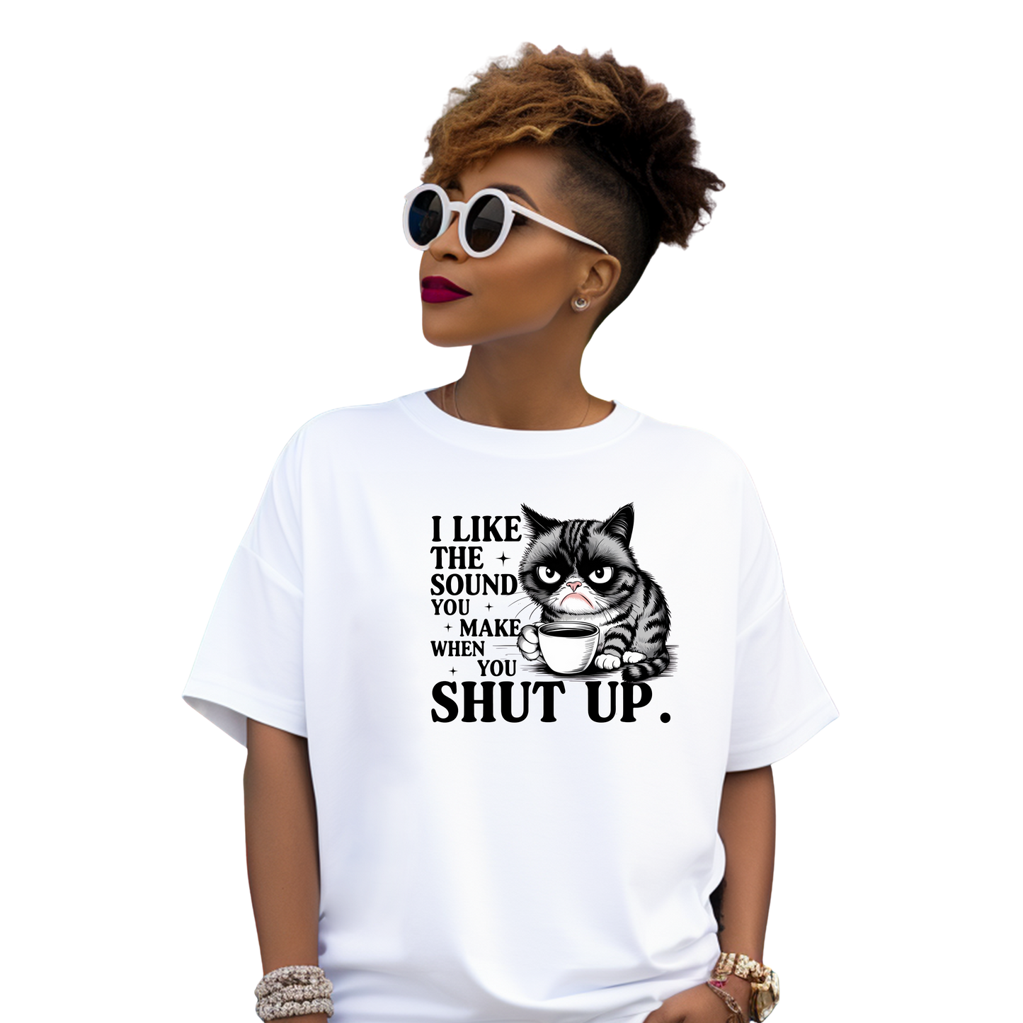 Grumpy Catitude  Shut Up Coffee T-Shirt