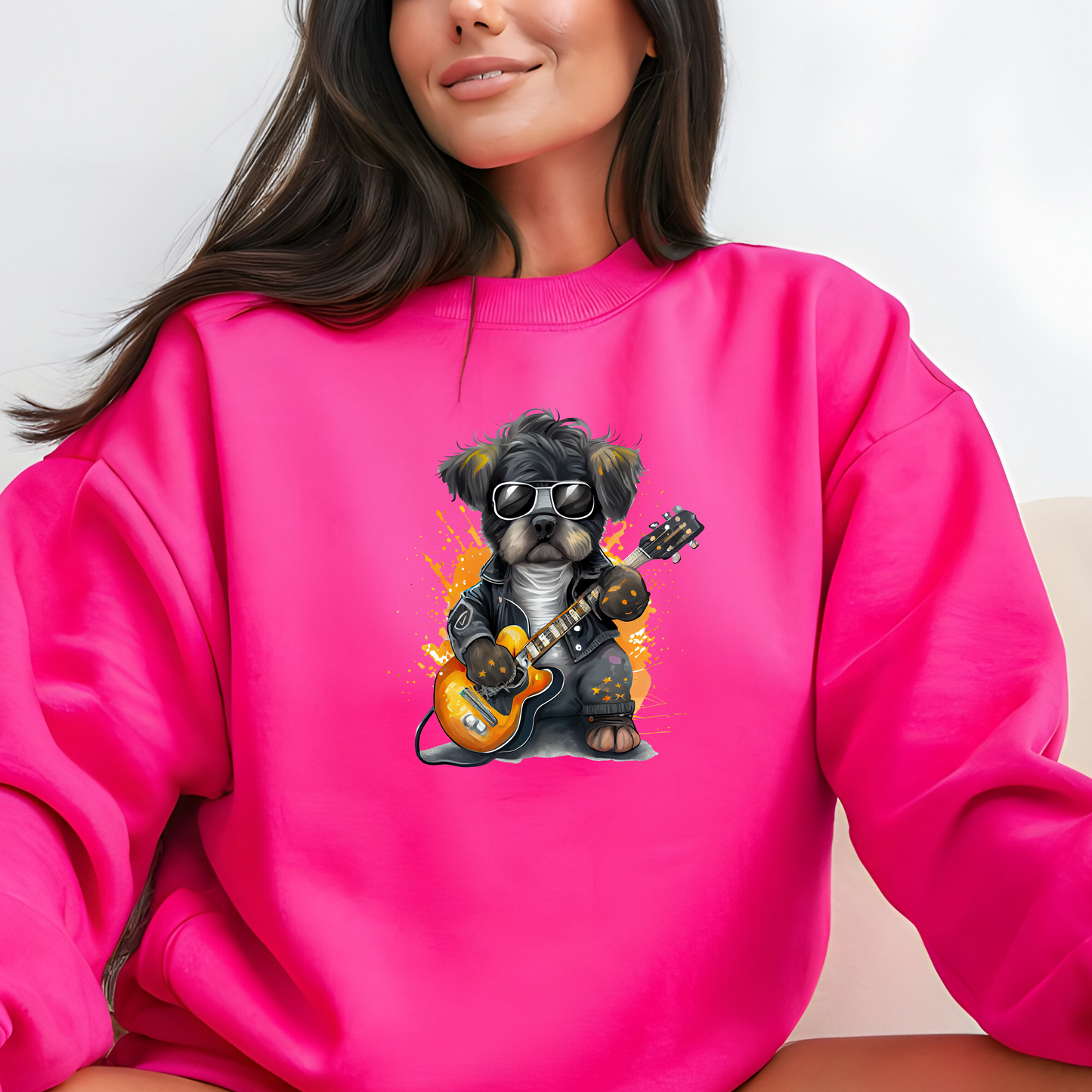 Barkside Legend Guitar Dog  Crewneck Pullover Sweatshirt