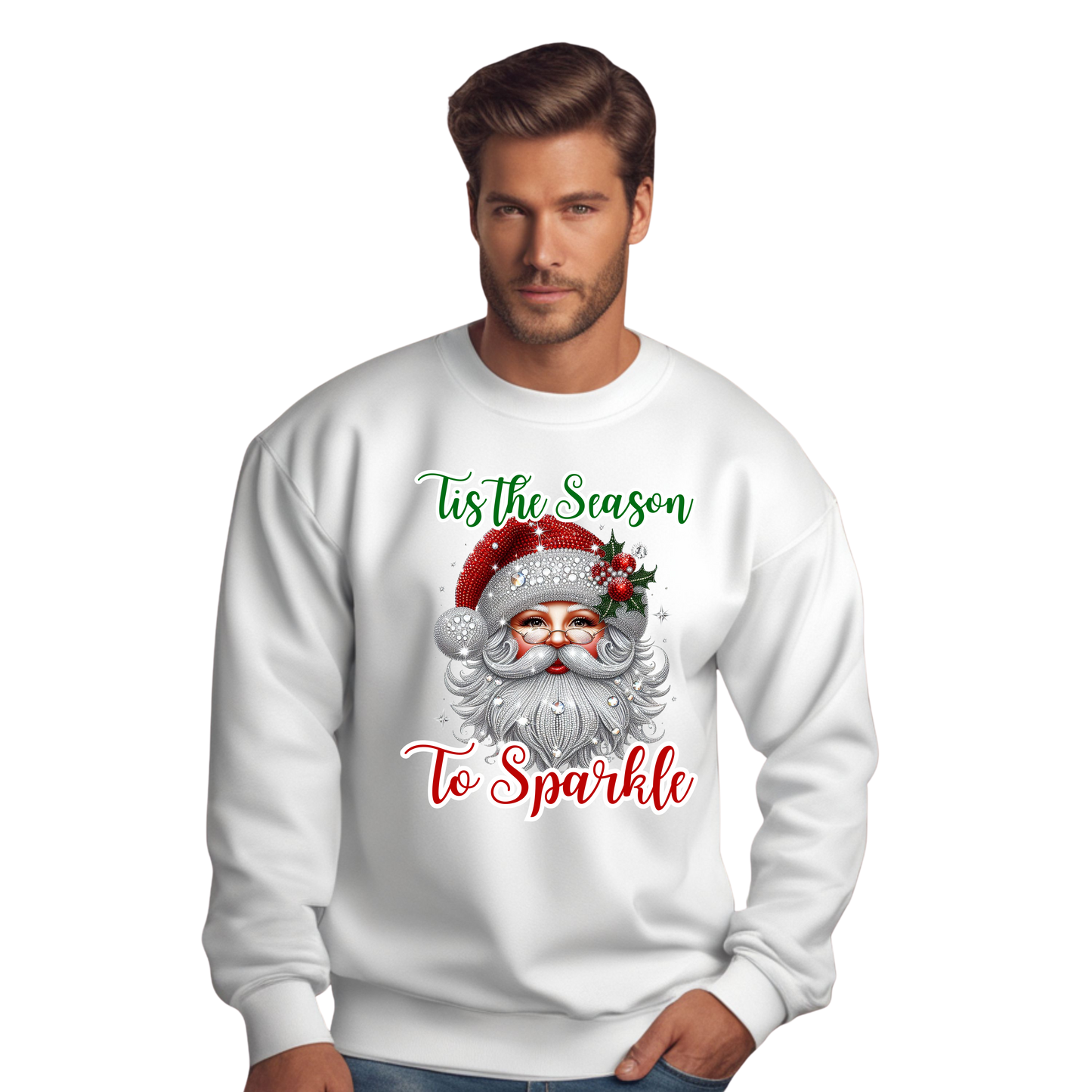 Tis the Season to Sparkle Santa Unisex Crewneck Pullover Sweatshirt