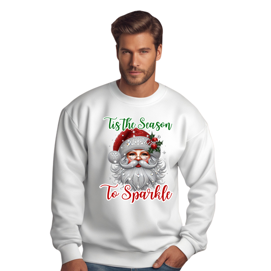 Tis the Season to Sparkle Santa Unisex Crewneck Pullover Sweatshirt