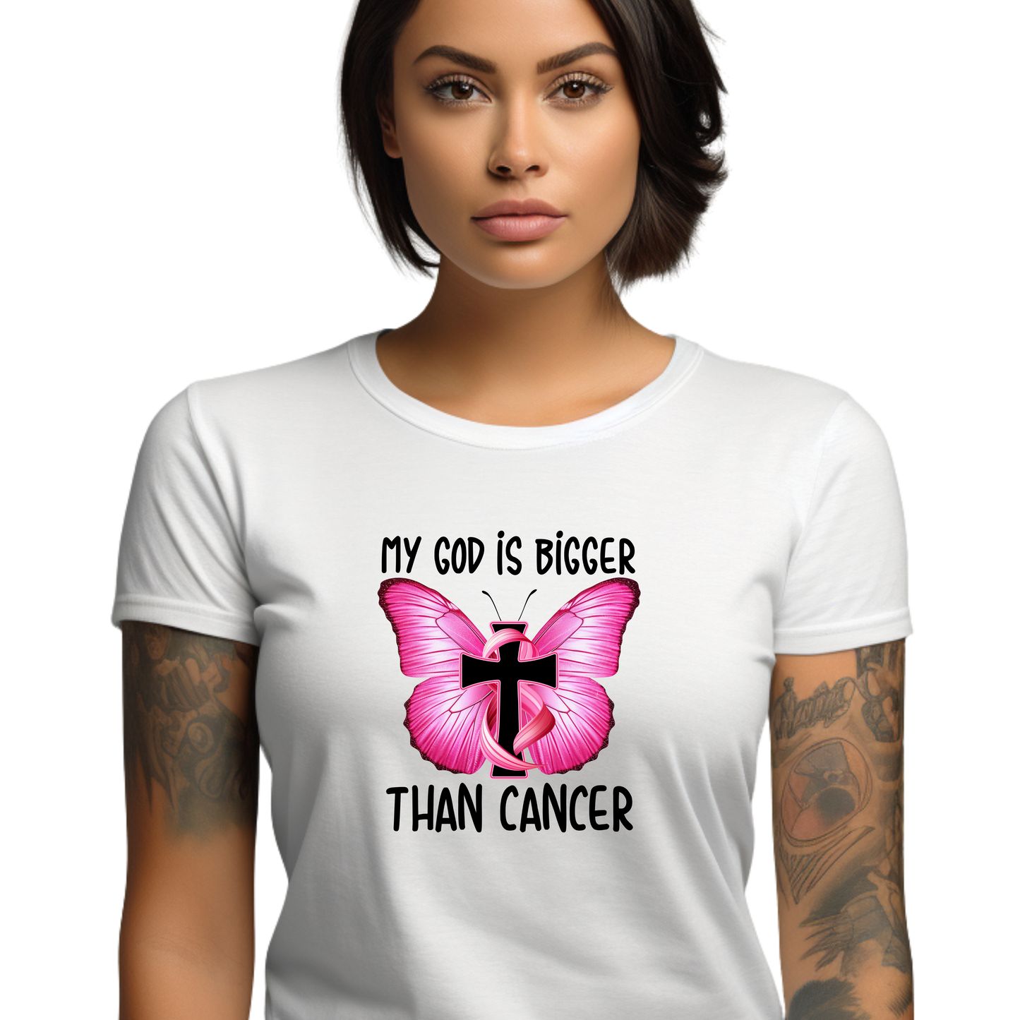 My God is bigger than Cancer Butterfly Breast Cancer T-Shirt