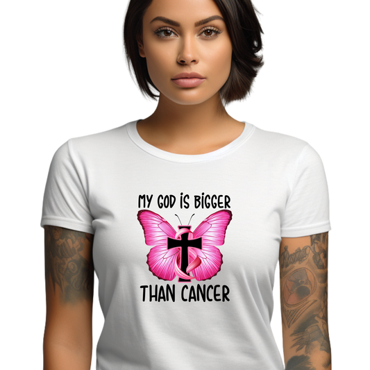 My God is bigger than Cancer Butterfly Breast Cancer T-Shirt