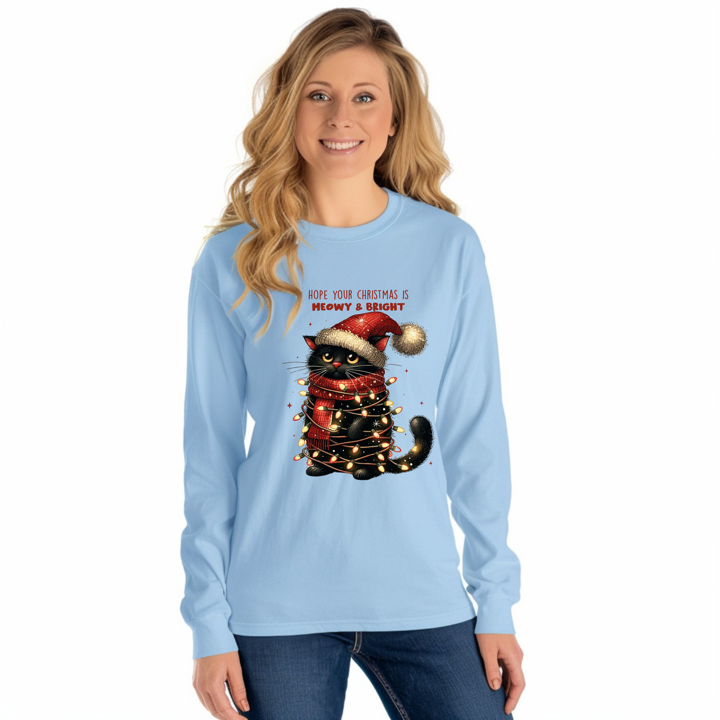 Meowy Bright Christmas Cat Perfectly Festive Unisex Crewneck Pullover Sweatshirt