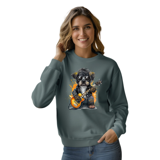 Barkside Legend Guitar Dog  Crewneck Pullover Sweatshirt