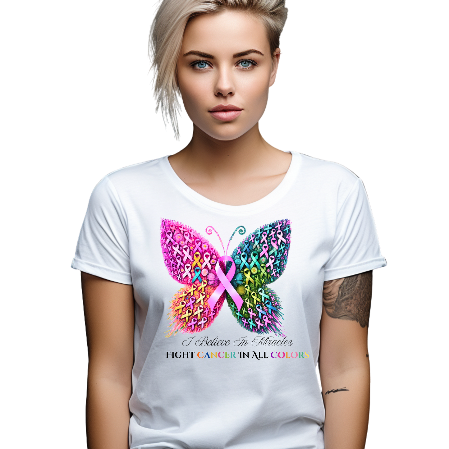 Colorful Breast Cancer Awareness Butterfly T-Shirt