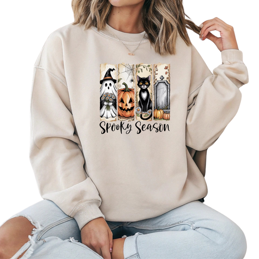 Spooky-Season Brushstroke-Halloween Crewneck Pullover Sweatshirt