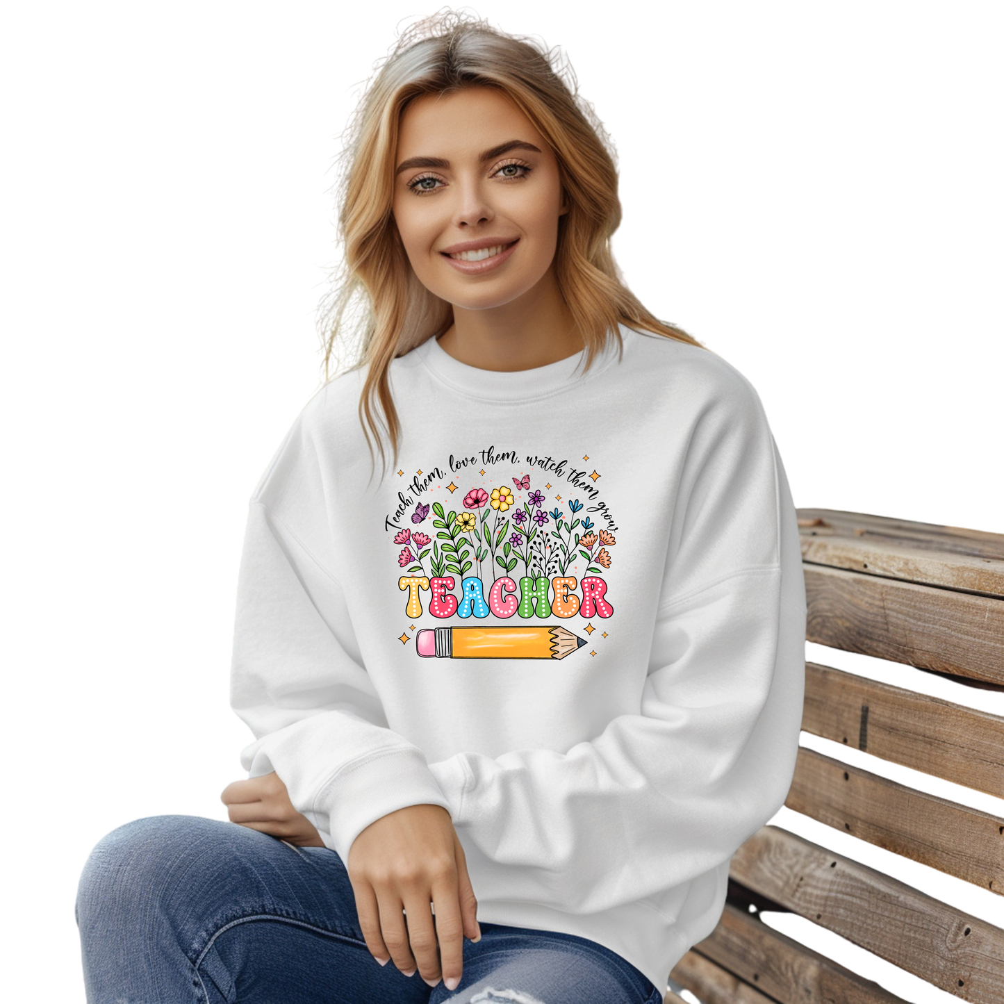 Teacher Wildflowers Crewneck Pullover Sweatshirt