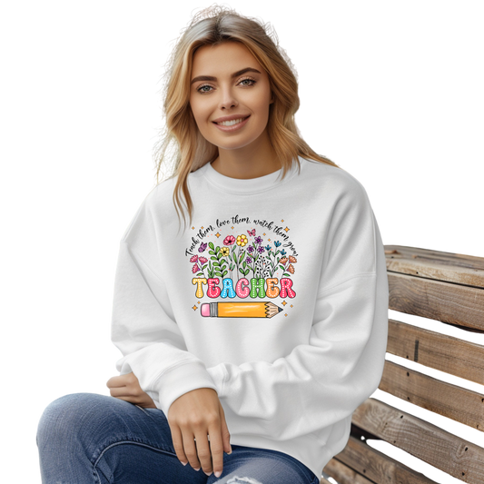 Teacher Wildflowers Crewneck Pullover Sweatshirt