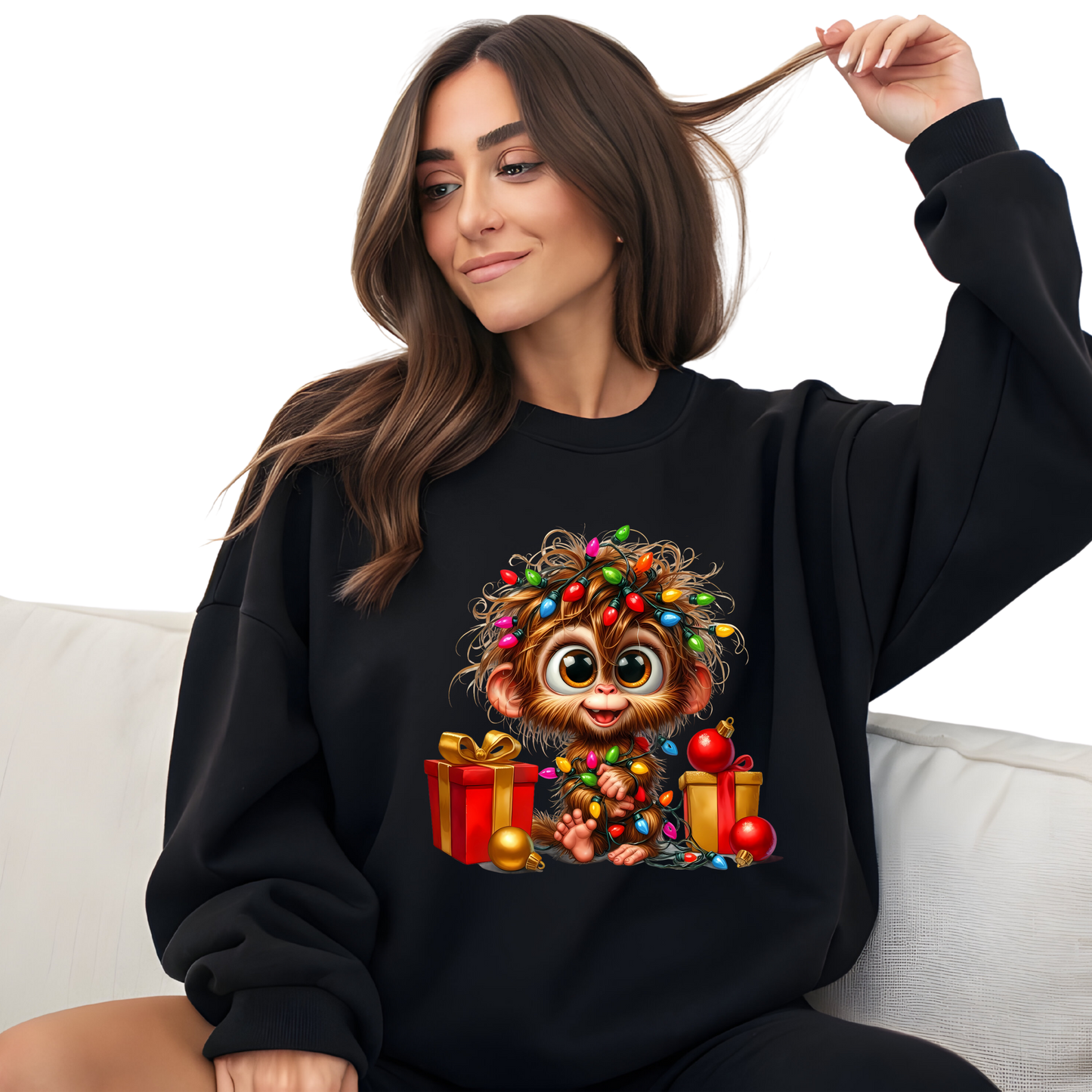 Monkeying Around for Christmas Holiday Crewneck Pullover Sweatshirt