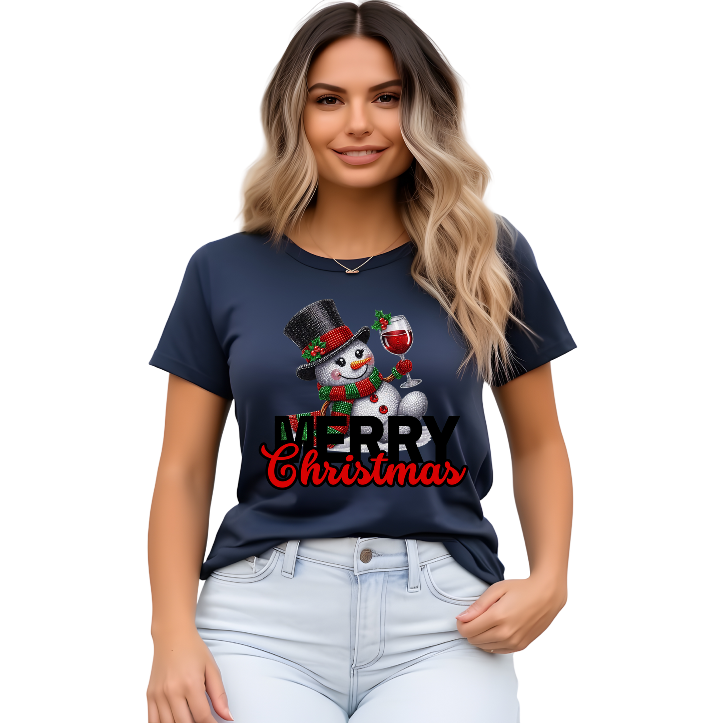 Sip & Sparkle Snowman Merry Christmas T-Shirt