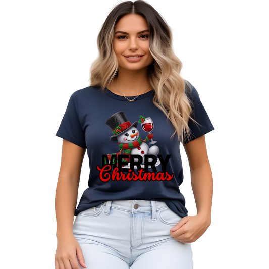 Sip & Sparkle Snowman Merry Christmas T-Shirt