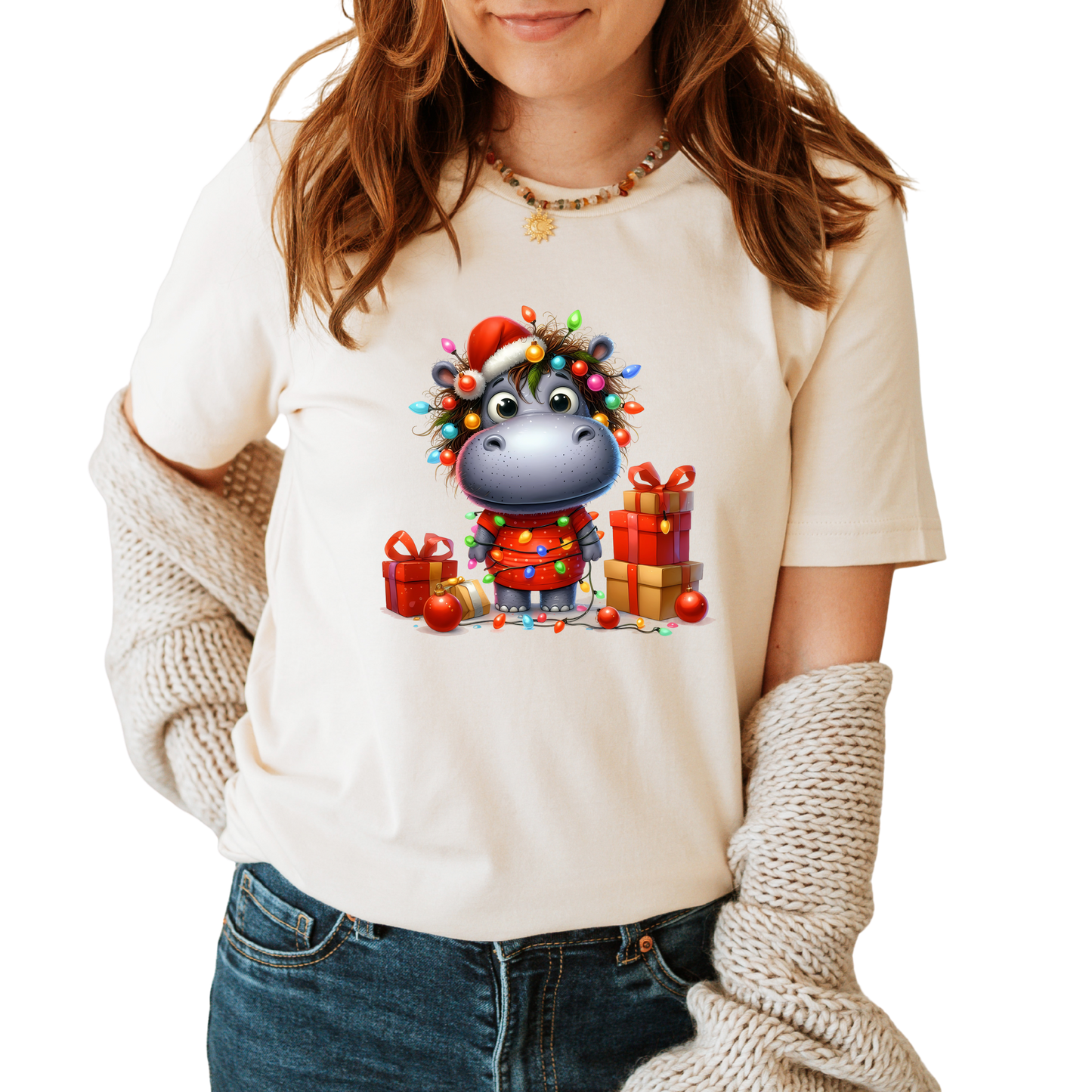 Holiday Hippo Glow-Up Christmas T-Shirt