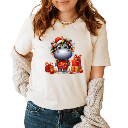 Holiday Hippo Glow-Up Christmas T-Shirt