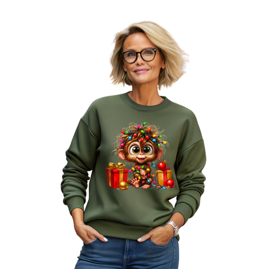 Monkeying Around for Christmas Holiday Crewneck Pullover Sweatshirt