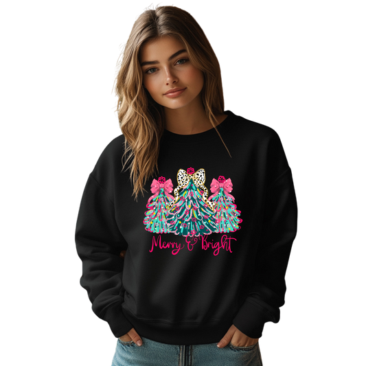 Leopard Bow Merry Bright Wildly Festive Fun! Crewneck Pullover Sweatshirt