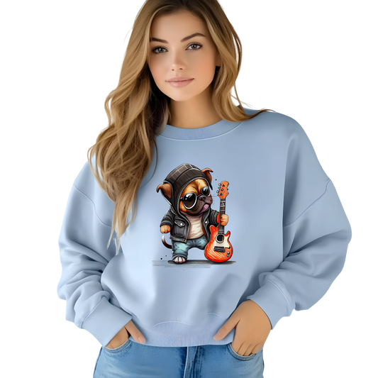 Pug Rollto Rockstar Crewneck Pullover Sweatshirt
