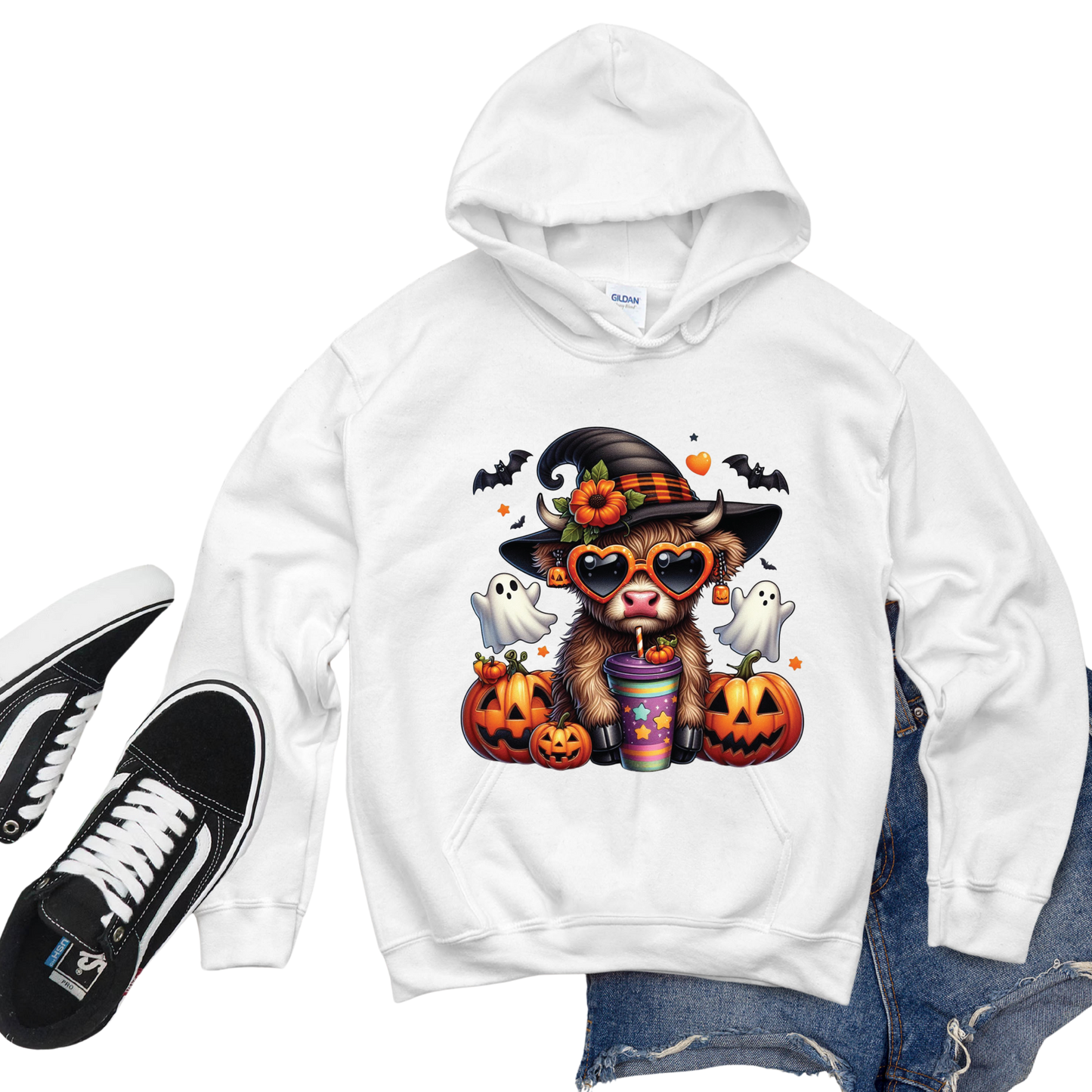 Spooky Moo Vibes  Bewitchingly Beautiful Pullover Hoodie
