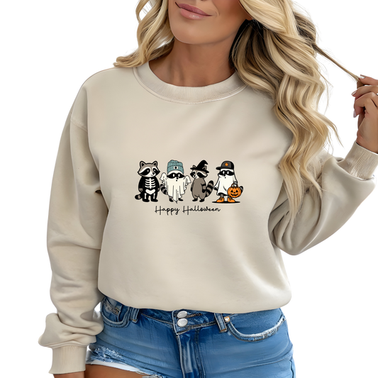 Happy Halloween Raccoon Crewneck Pullover Sweatshirt