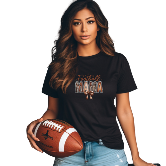Football Mama Leopard  Bow Game Day  T-Shirt