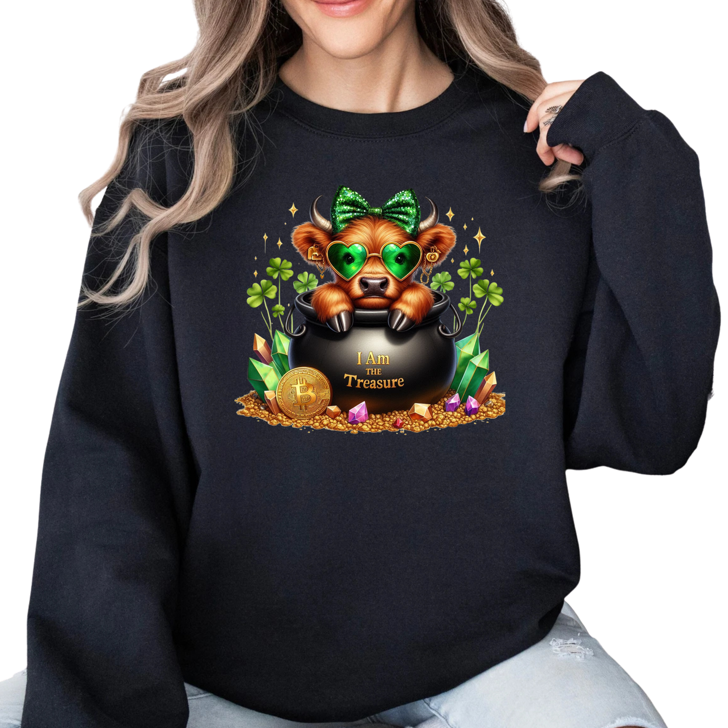 Highland St. Patrick Lucky Treasure Cow You Are the Gold Unisex Crewneck Pullover Sweatshirt