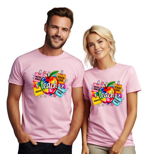 Colorful Inspire Teach Love Teacher Appreciation Unisex T-Shirt