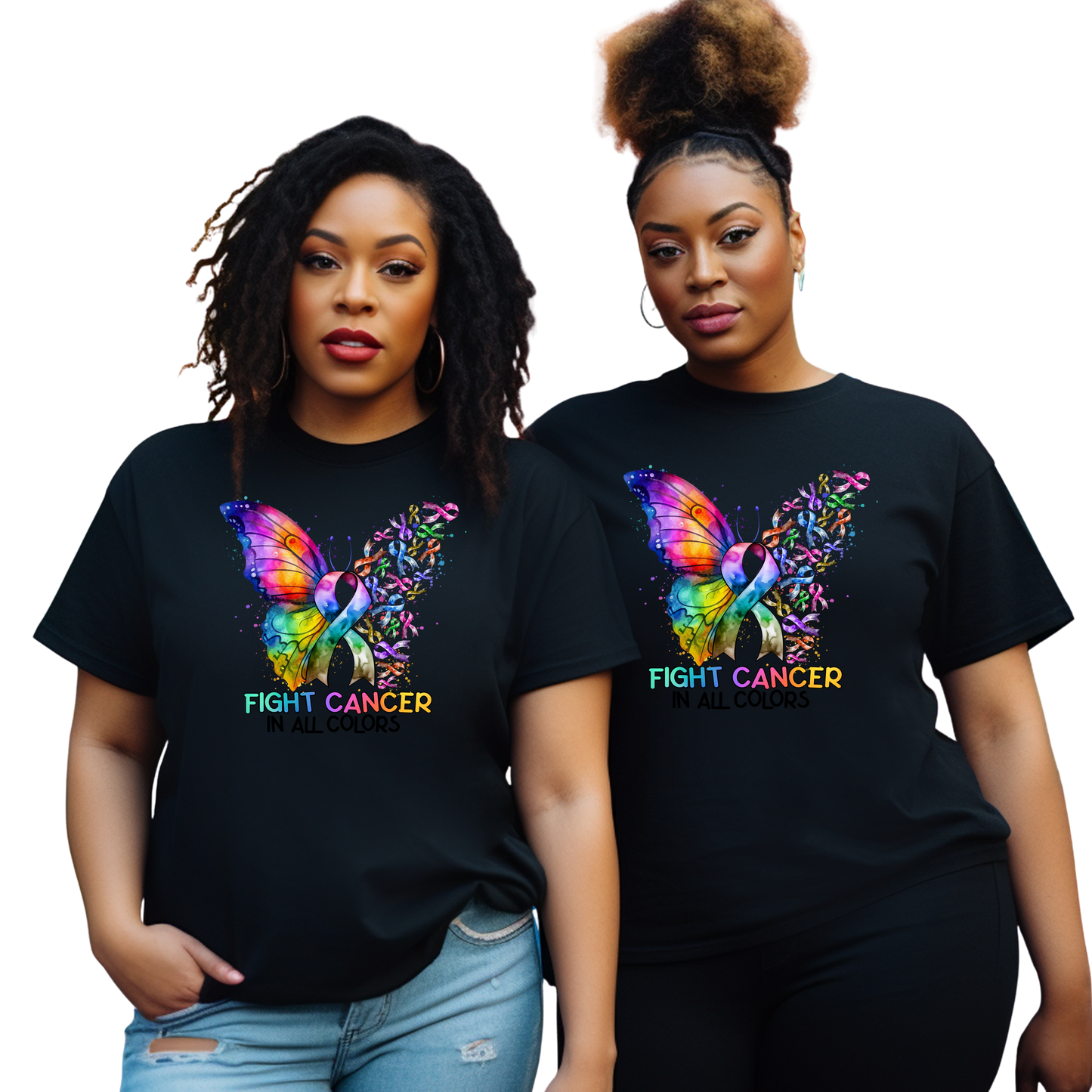 Fight Cancer In All Colors Colorful Butterfly Breast Cancer Awareness T-Shirt