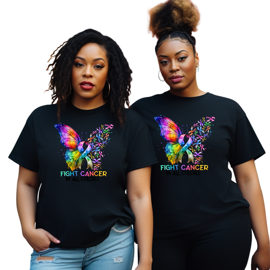 Fight Cancer In All Colors Colorful Butterfly Breast Cancer Awareness T-Shirt