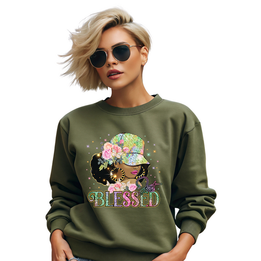 Just Blessed Afro Queen Crewneck Pullover Sweatshirt.