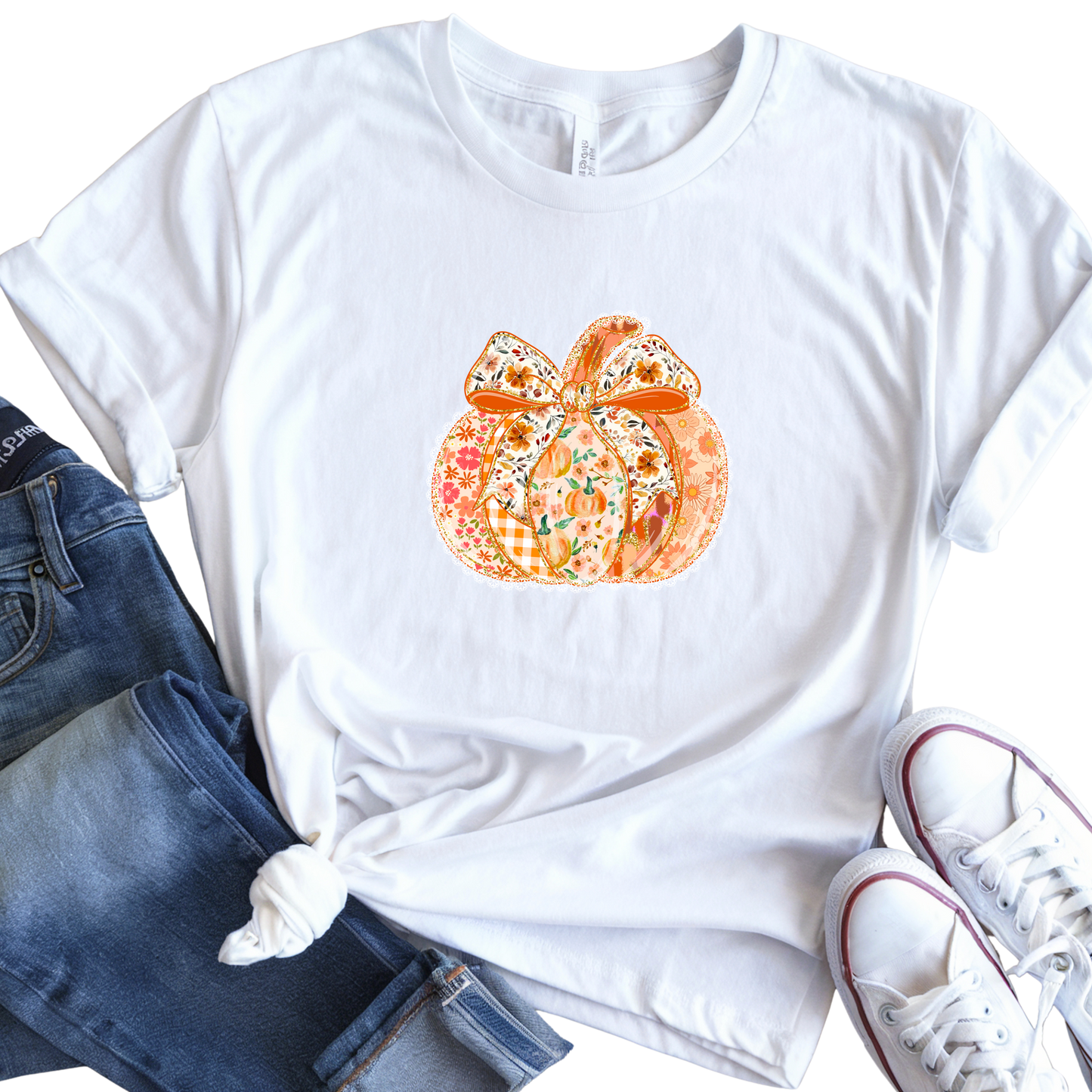 Patchwork Pumpkin Bow T-Shirt