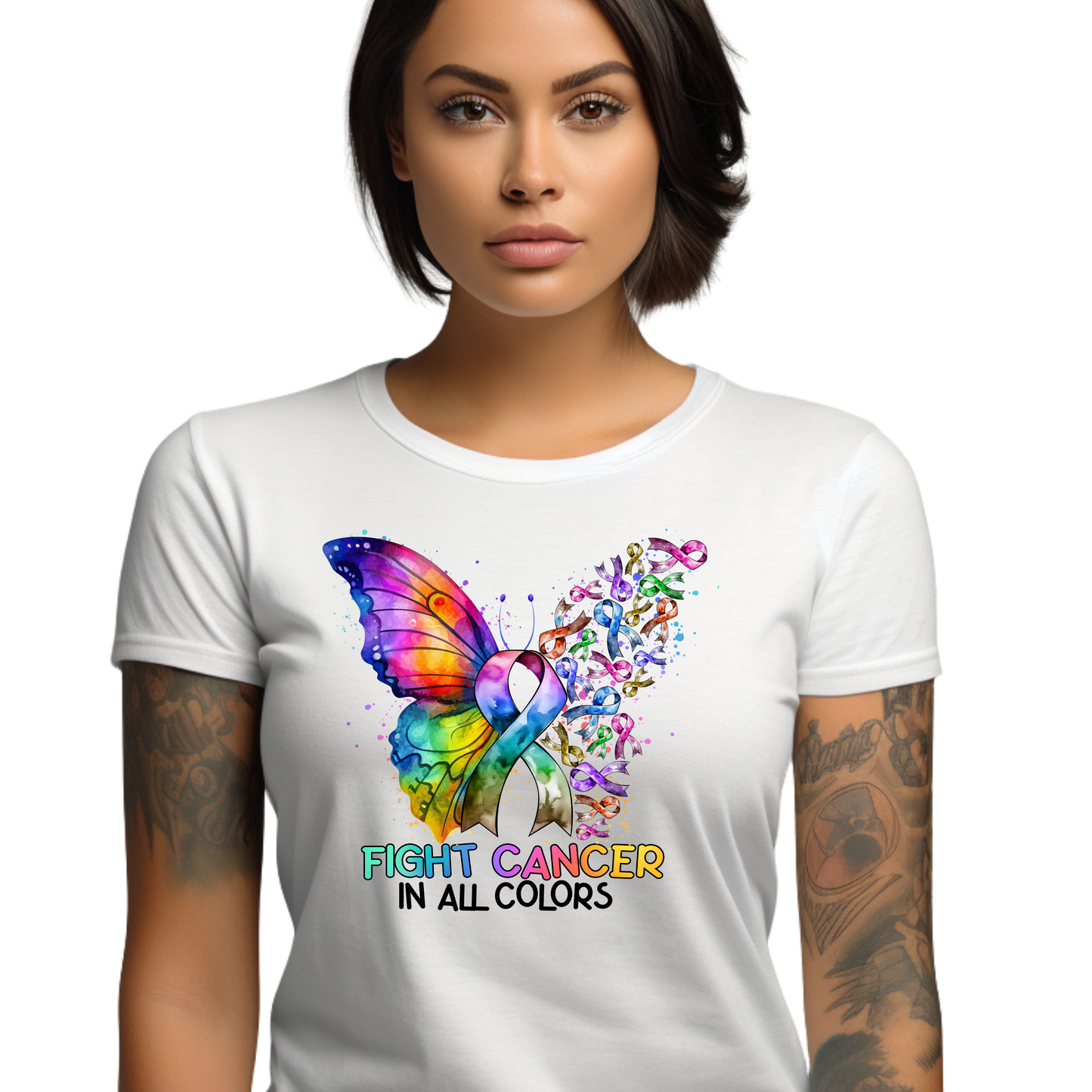 Fight Cancer In All Colors Colorful Butterfly Breast Cancer Awareness T-Shirt