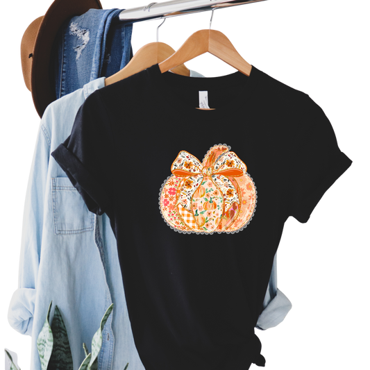 Patchwork Pumpkin Bow T-Shirt